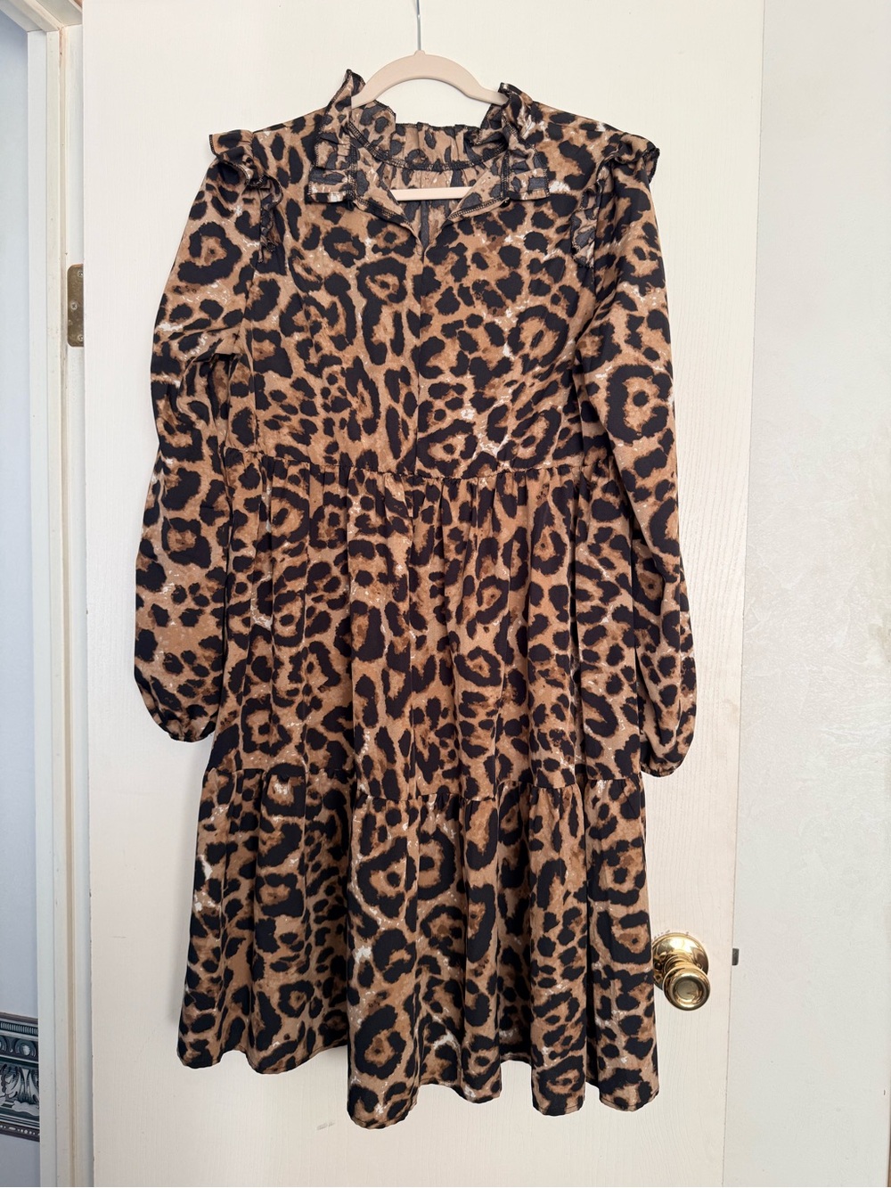 Leopard Print Tiered Ruffle Dress Large